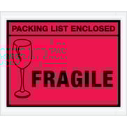 4 1/2 x 5 1/2" Red "Packing List Enclosed - Fragile" Envelopes