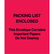 5 x 6" Red "Packing List Enclosed" Important Papers Enclosed Envelopes (Paper Face)