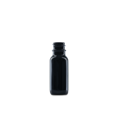 0.5 oz Black UV Glass Boston Round Bottle 18-400 Neck Finish