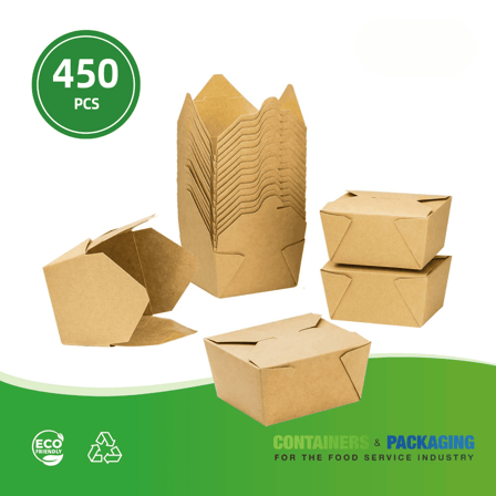 #1 Kraft Microwavable Folded Paper Take-Out Containers 5.3" x 4.3" x 2.5" - (450/Case)