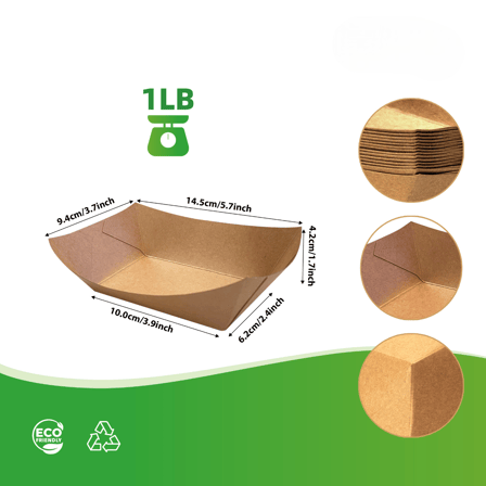 1 lb. Natural Eco Kraft Food Trays Grease & Water Resistant - (1000/Case)
