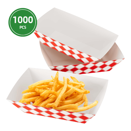 1 lb. Red & White Checkered Pattern Paper Food Trays - (1000/Case)