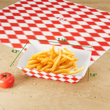 1 lb. Red & White Checkered Pattern Paper Food Trays - (1000/Case)