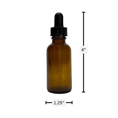1 oz. (30 ml) Amber Boston Round Glass Bottle with Black Dropper