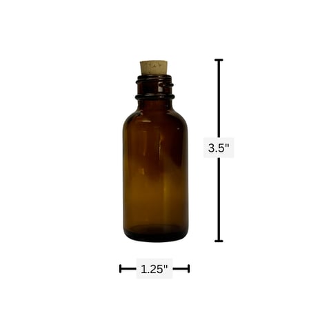 1 oz. (30 ml) Amber Boston Round Glass Bottle with Cork Stopper