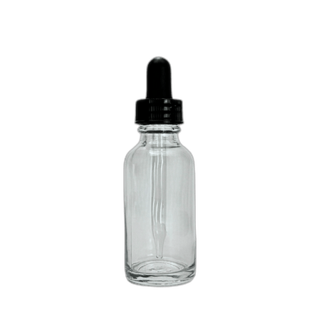 1 oz. (30 ml) Clear Boston Round Glass Bottle with Black Dropper