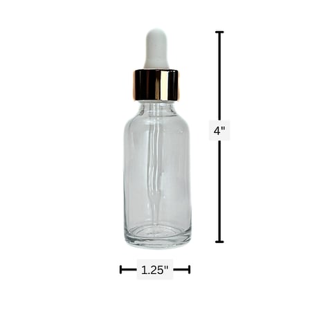 1 oz. (30 ml) Clear Boston Round Glass Bottle with White Bulb & Rose Gold Dropper