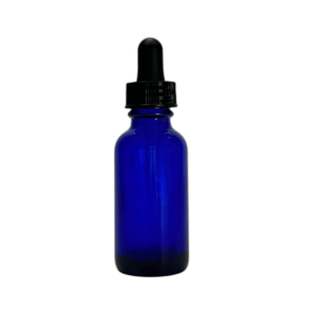 1 oz. (30 ml) Cobalt Blue Boston Round Glass Bottle with Black Dropper