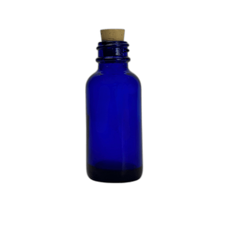 1 oz. (30 ml) Cobalt Blue Boston Round Glass Bottle with Cork Stopper
