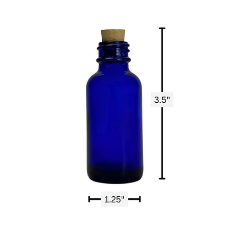 1 oz. (30 ml) Cobalt Blue Boston Round Glass Bottle with Cork Stopper