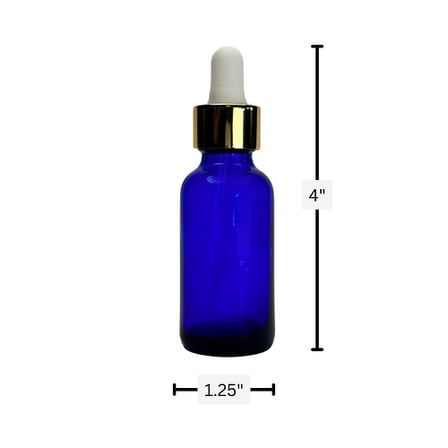 1 oz. (30 ml) Cobalt Blue Boston Round Glass Bottle with White Bulb & Gold Dropper