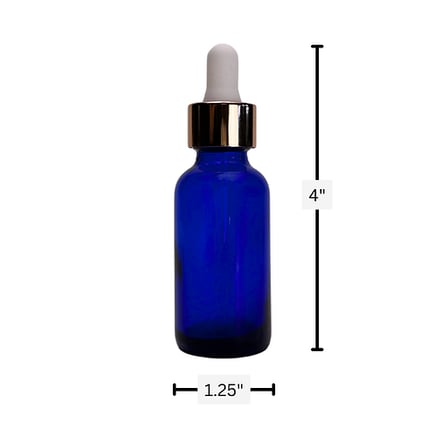 1 oz. (30 ml) Cobalt Blue Boston Round Glass Bottle with White Bulb & Rose Gold Dropper