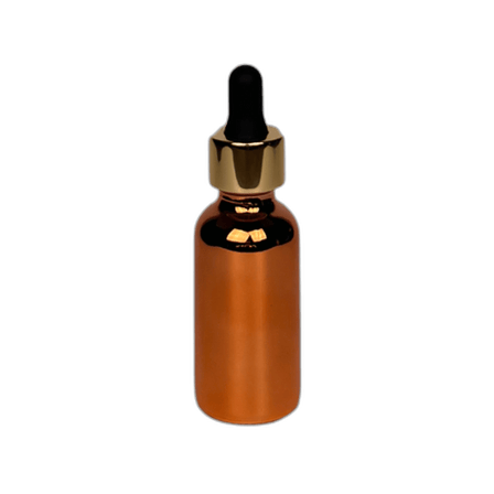 1 oz. (30 ml) Copper Boston Round Glass Bottle with Black Bulb & Gold Dropper