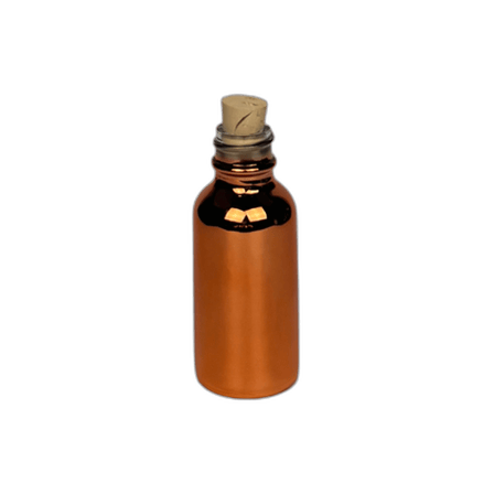 1 oz. (30 ml) Copper Boston Round Glass Bottle with Cork Stopper 