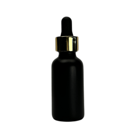 1 oz. (30 ml) Matte Black Boston Round Glass Bottle with Black Bulb & Gold Dropper