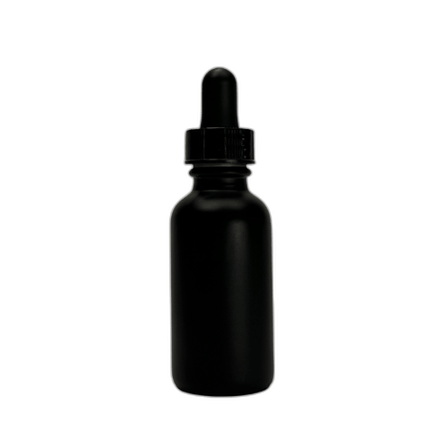 1 oz. (30 ml) Matte Black Boston Round Glass Bottle with Black Dropper