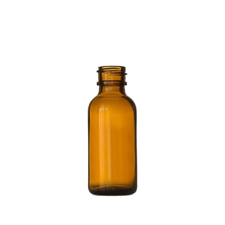 1 oz Amber Boston Round Glass Bottle with 20-400 Neck Finish - (360/Case)