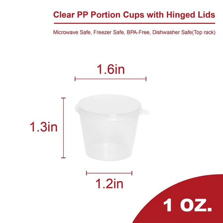 1 oz Clear PP Plastic Portion Cup with Hinged Lid - (2000/Case) - Thumbnail 2