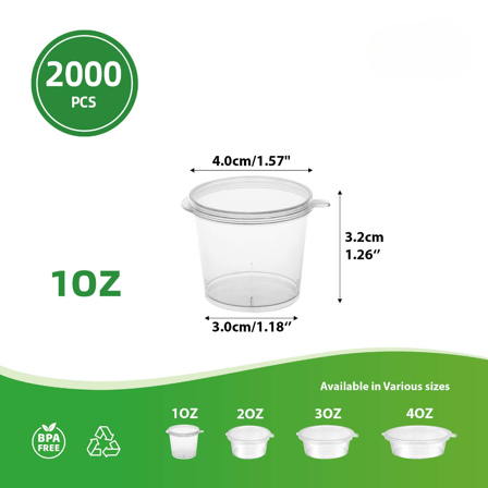 1 oz. Clear Plastic Portion Cups / Souffle Cups with Lids - (2000/Case)