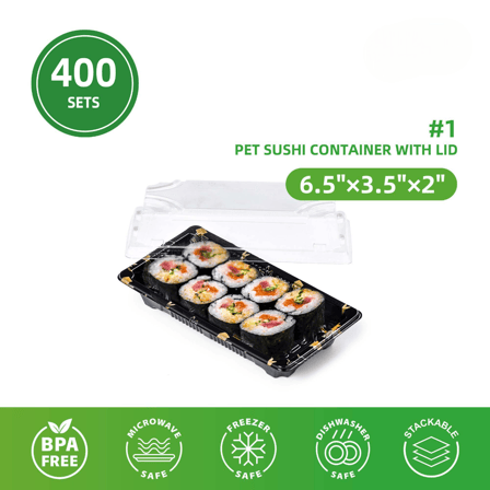 #1 Small Sushi Containers with Lids 6.5" × 3.5" × 2" - (400/Case)