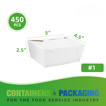#1 White Microwavable Folded Paper Take-Out Containers 5" x 4.5" x 2.5" - (450/Case)