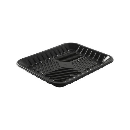 10 1/2 x 8 x 1 3/10'' Black PET plastic meat tray.png