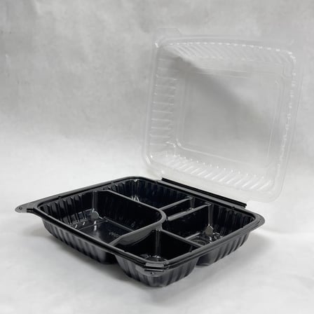 5-Compartment 10.5 x 9 black base and clear lid hinged container.jpg