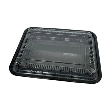 10.25” x 8” x 1.3” 1.3” Black disposable plastic bento box with clear lid.jpg