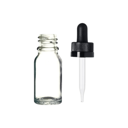 10 ml Clear (Flint) Euro Round Glass Bottle with 18-400 Black CRC Dropper - Straight-Tip Glass Pipette
