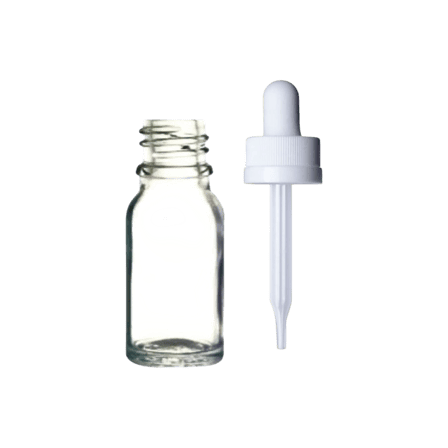 10 ml Clear (Flint) Euro Round Glass Bottle with 18-400 White CRC Dropper - Straight-Tip Glass Pipette