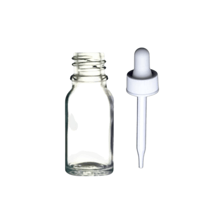 10 ml Clear (Flint) Euro Round Glass Bottle with 18-400 White Non-CRC Dropper - Straight-Tip Glass Pipette