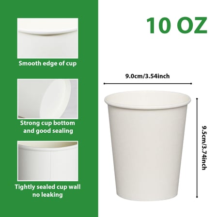 10 oz. White Poly Paper Hot Cups - (1000/Case)