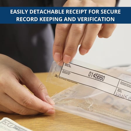 10" x 13" Clear disposable bank deposit bag with detachable receipt