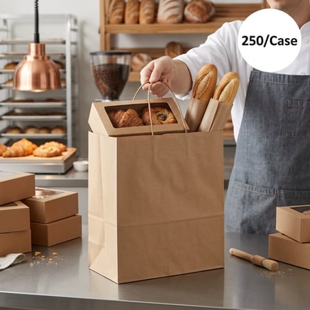 10 x 5 x 13 Kraft Paper Shopping Bag with Handles and Food Inside.png