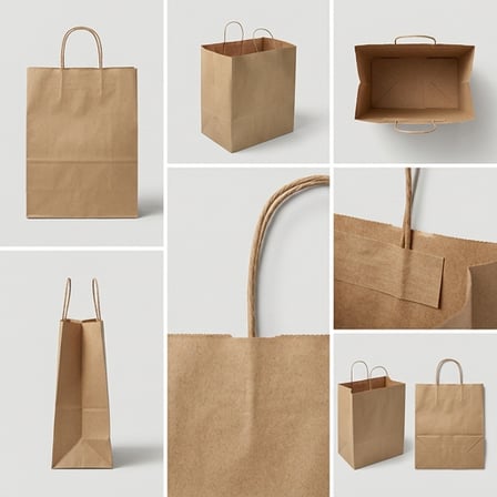 14 x 10 x 15.75 Natural Kraft Paper Customizable Shopping Bag with Handles and Showing Diffrent Angles.png