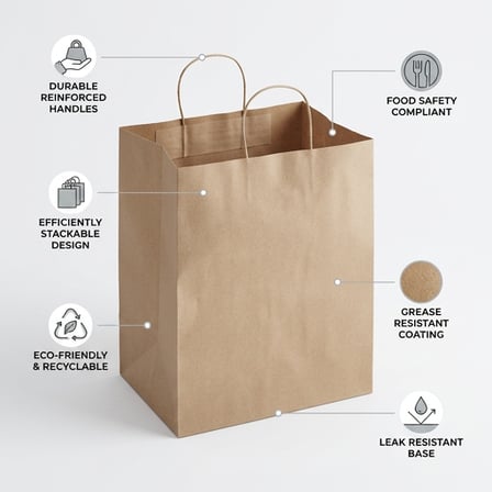 10 x 6.75 x 12 Natural Kraft Paper Customizable Shopping Bag with Handles and Showing Food Inside.png