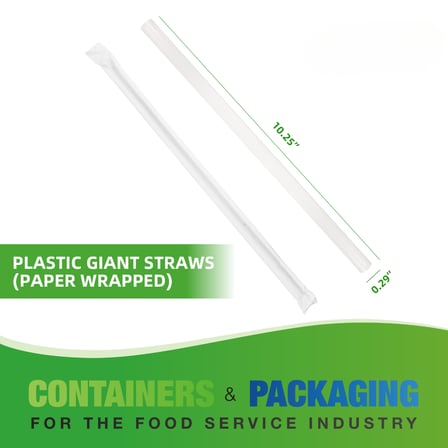 10.25" Giant Paper Wrapped Clear Plastic Straws - (1200/Case)