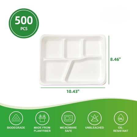 10.43 x 8.46 5-compartment PFAS free compostable lunch tray shown with dimensions.jpg