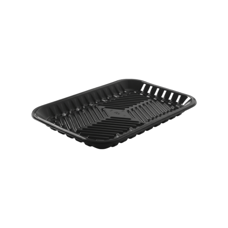 11 3/4" x 7 1/2" x 3/4" Black PET plastic meat tray.png