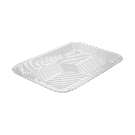 11 3/4'' x 7 1/2'' x 3/4'' Clear PET plastic meat tray.png