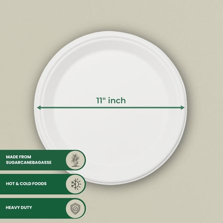11-inch eco-friendly sugarcane bagasse compostable plate, heavy-duty disposable plate for hot and cold foods..jpg