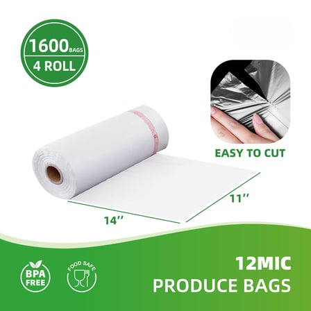 11" x 14" Clear Plastic Produce Bags on a Roll 12 Mic - (1600/Case)