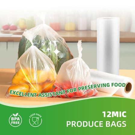 11" x 19" Clear Plastic Produce Bags on a Roll 12 Mic - (1600/Case)