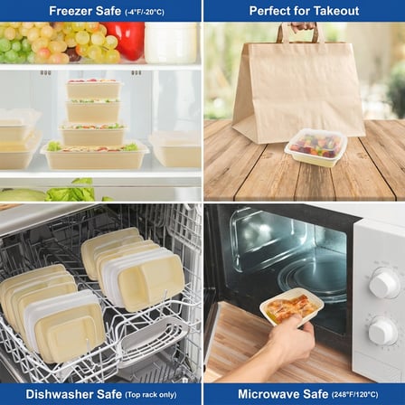 12 oz Beige Microwavable Rectangular PP Plastic Food Container with Clear Lid - (150/Case) - Thumbnail 3