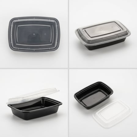 Rectangular 12 oz. black microwavable container featuring a clear lid..png