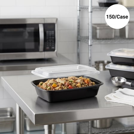 12 oz. Black Rectangular Microwavable Standard Weight Container with Clear Lid.png
