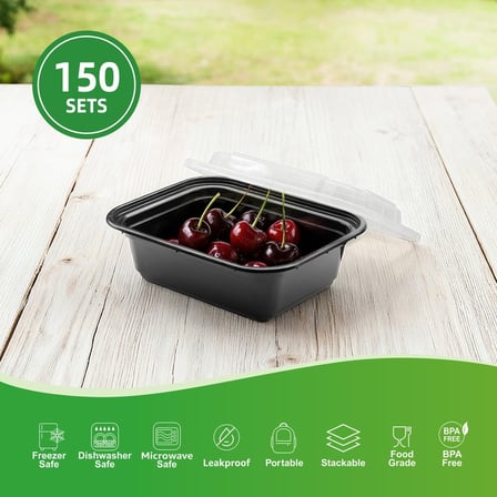 12 Ounces Black Rectangular Microwavable Plastic Food Container with Lid Specifications.jpg