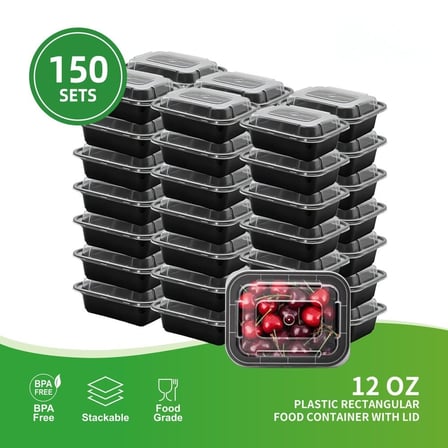 Case of 12 Ounces Black Rectangular Microwavable Plastic Food Containers with Lids.jpg