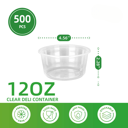 12 oz. Clear Plastic Round Deli Containers - (500/Case)