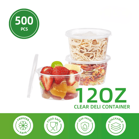 12 oz. Clear Plastic Round Deli Containers - (500/Case)